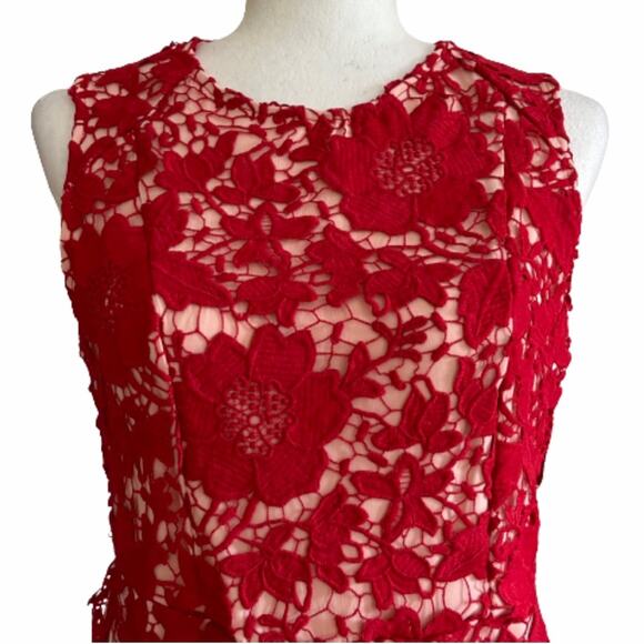 ECI New York Red Floral Lace Overlay Sleeveless Knee Length Holiday Dress Size 6 - Picture 3 of 13